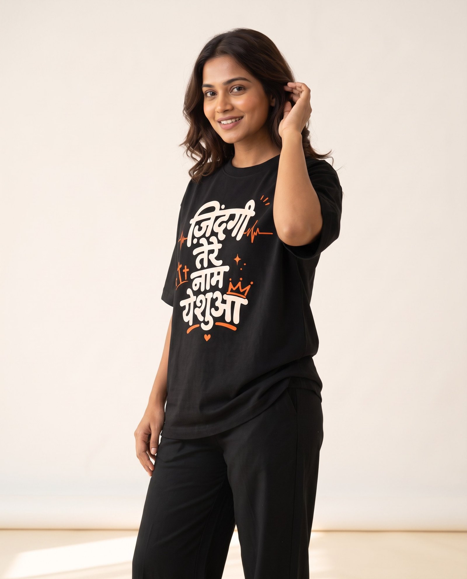 Zindagi Tere Naam Yeshua oversized tee female pose2
