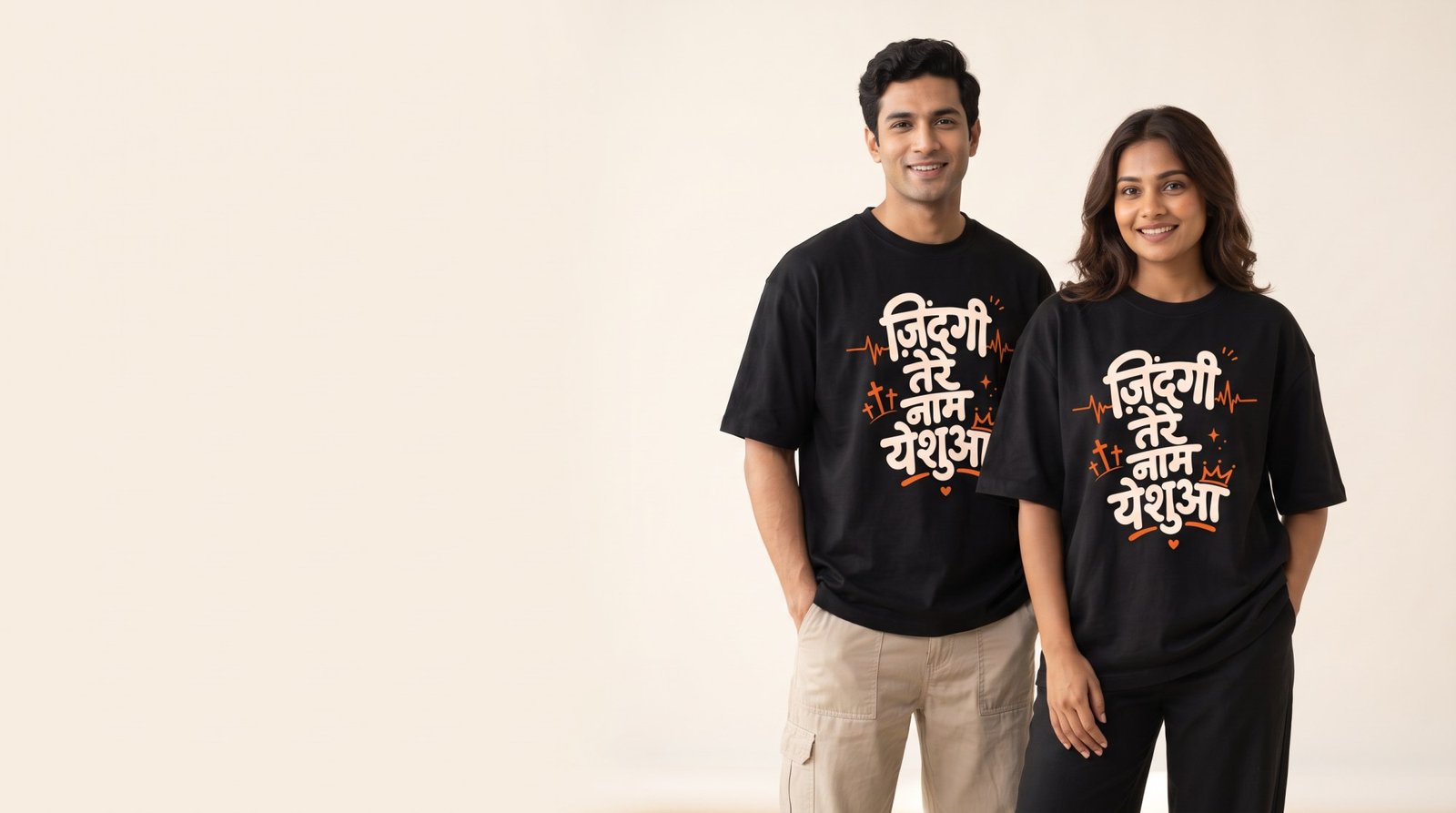 Oversized and regular fit tees with the hand-lettered Hindi design